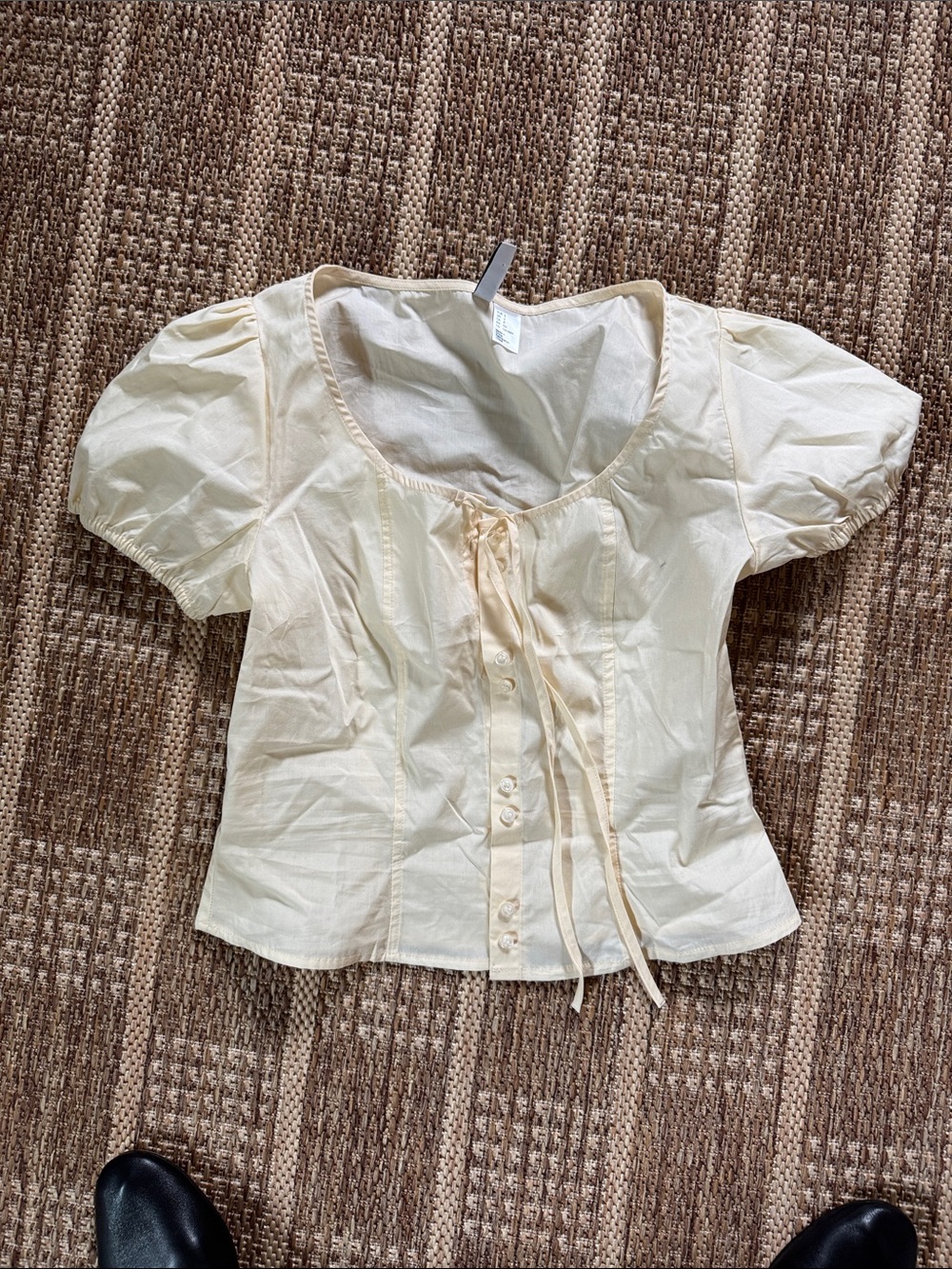 Cream Puff-Sleeve Button Front Top - Cream